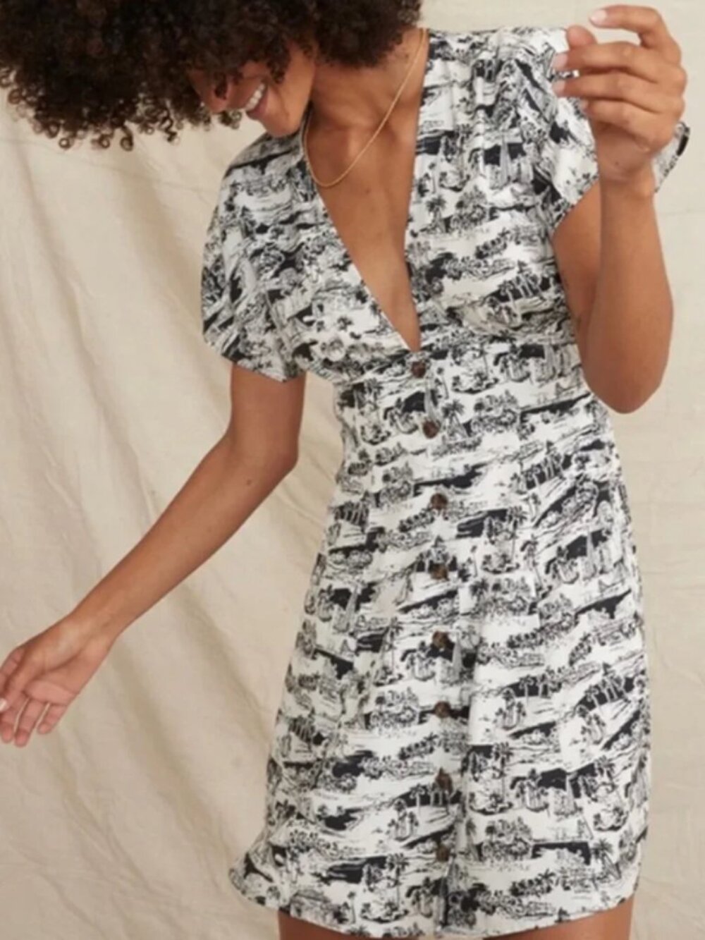 Marine Layer Camila Dress in San Francisco Toile Print, Size S